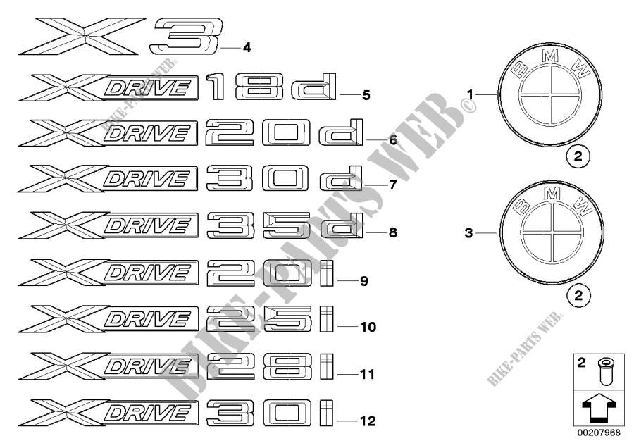 Emblemas / diciture per BMW X3 2.0d