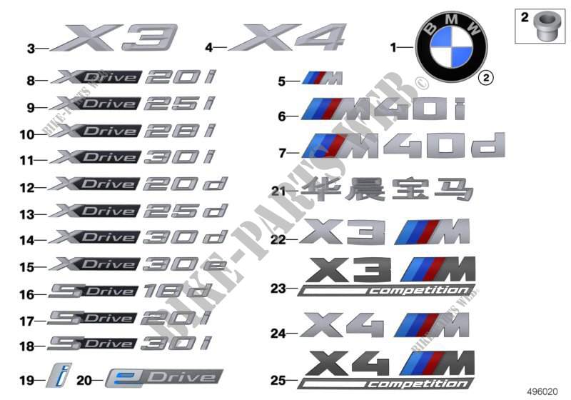 Emblemas / diciture per BMW X3 20iX